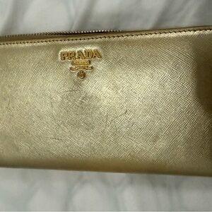 Prada Metallic Gold Saffiano Leather Wallet